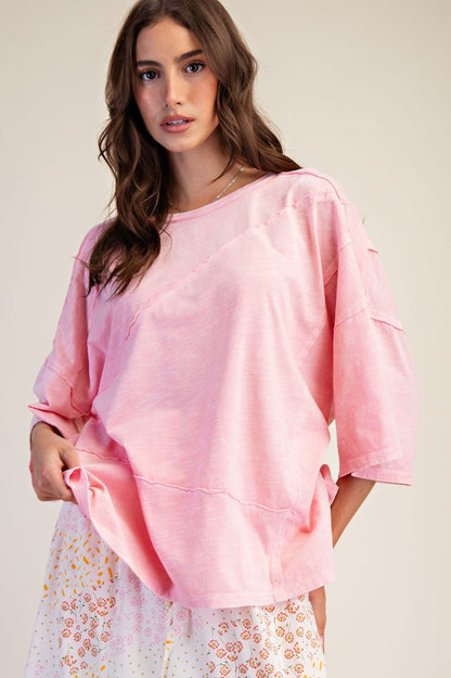 Easel OVERSIZED Mineral Washed Cotton Top in Pale Pink ON ORDER