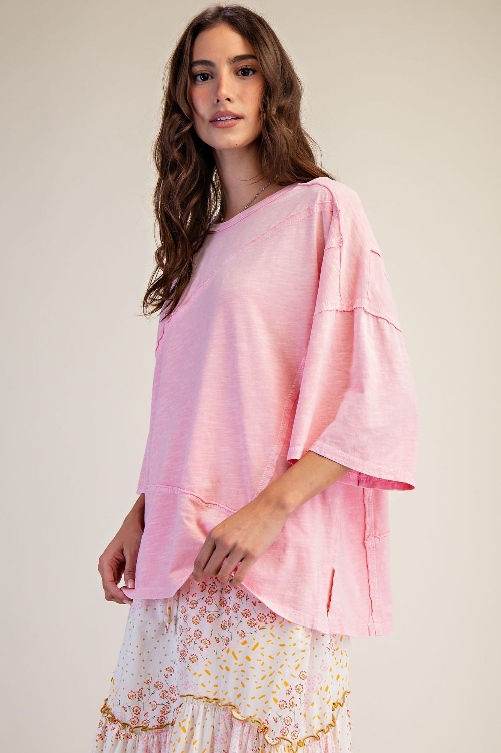 Easel OVERSIZED Mineral Washed Cotton Top in Pale Pink ON ORDER