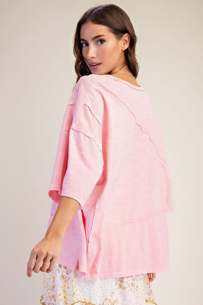 Easel OVERSIZED Mineral Washed Cotton Top in Pale Pink ON ORDER