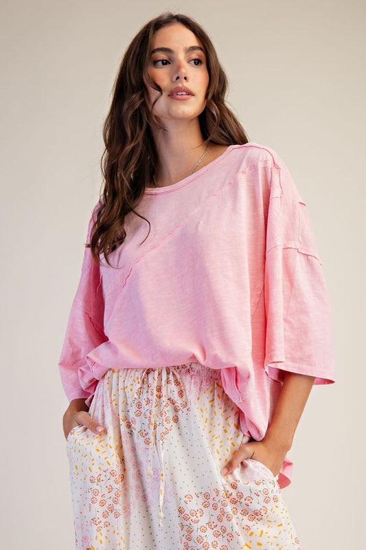 Easel OVERSIZED Mineral Washed Cotton Top in Pale Pink ON ORDER