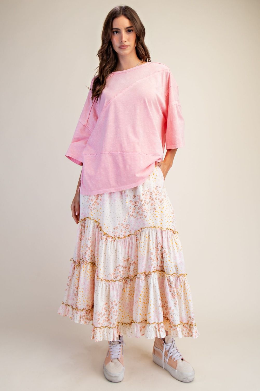 Easel OVERSIZED Mineral Washed Cotton Top in Pale Pink ON ORDER