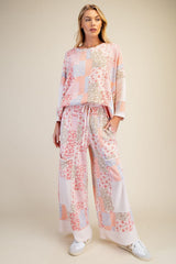 Easel Patchwork Print Loose Fit Top in Blush