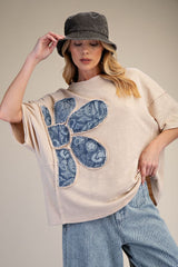 Easel Bandana Flower Top in Khaki