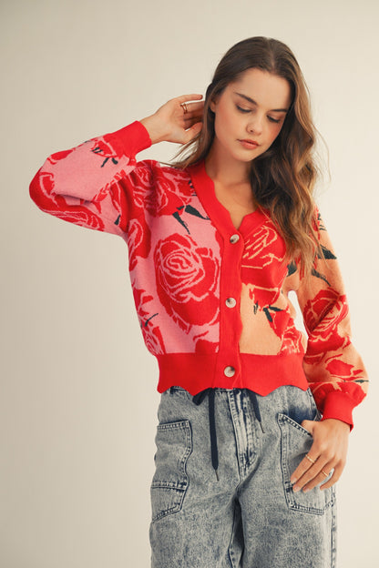 LovLov Rose Floral Cardigan in Rose Pink
