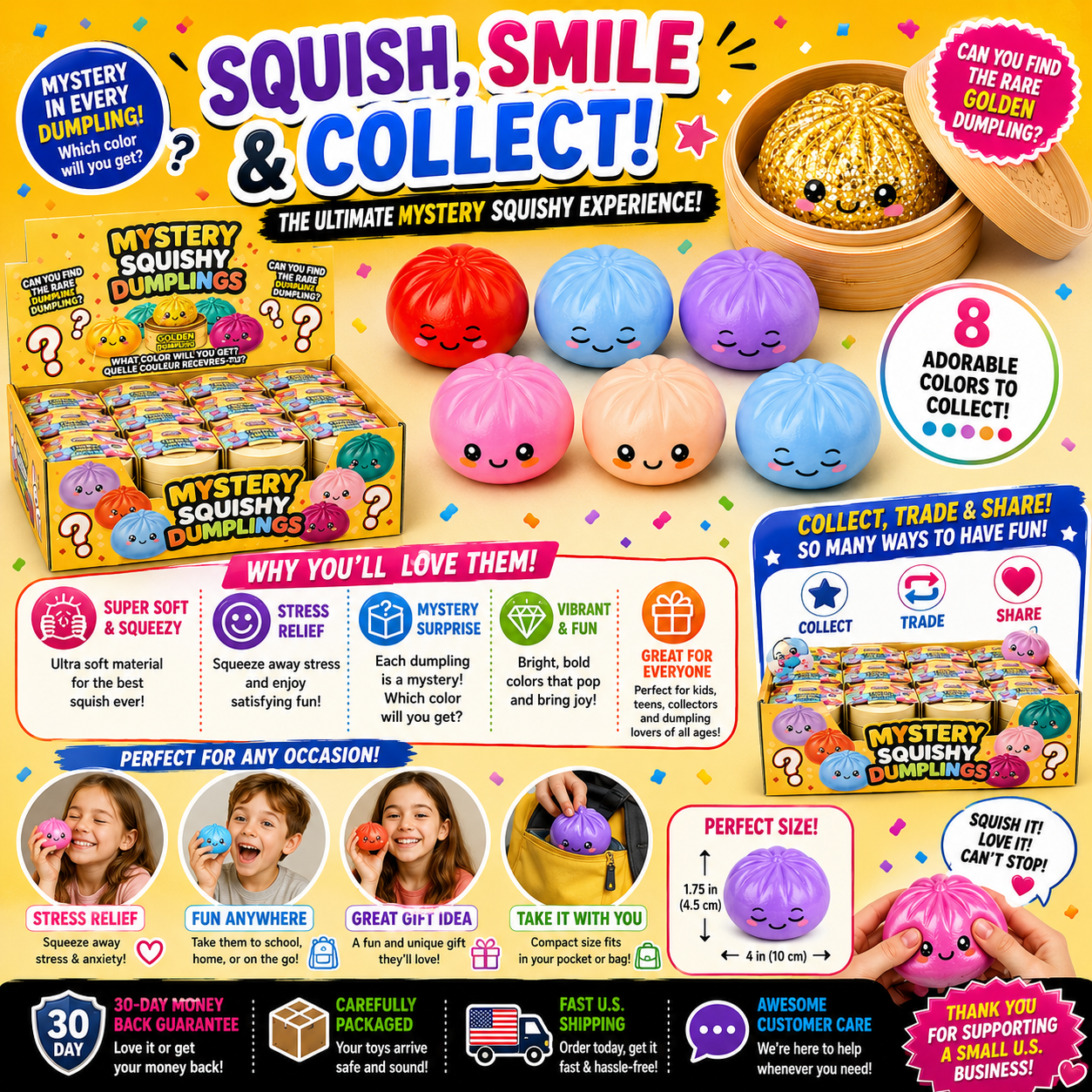 4" Squishy Dumplings Toy – Assorted Colors Mystery Squeeze Collectible
