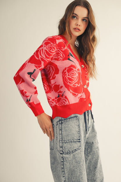 LovLov Rose Floral Cardigan in Rose Pink