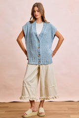 BiBi Mineral Washed Knit Boxy Cardigan in Washed Denim