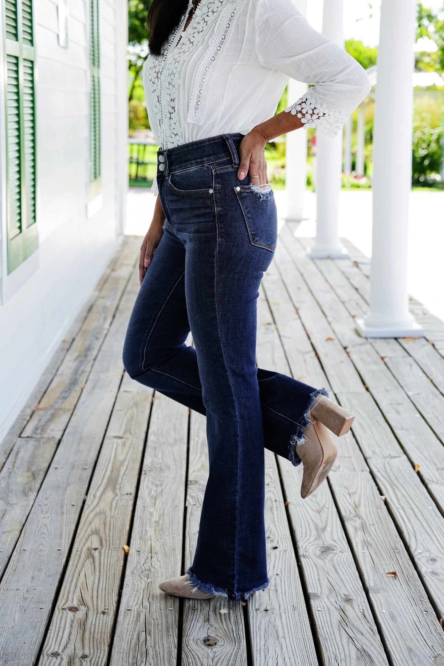 Restock! Judy Blue Feeling Fine Dark Wash High Rise Non Distressed Vintage Frayed Hem Bootcut Jeans