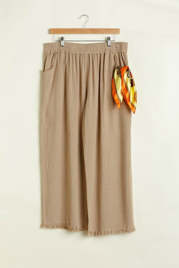 Umgee Wide Leg Linen Pants in Latte
