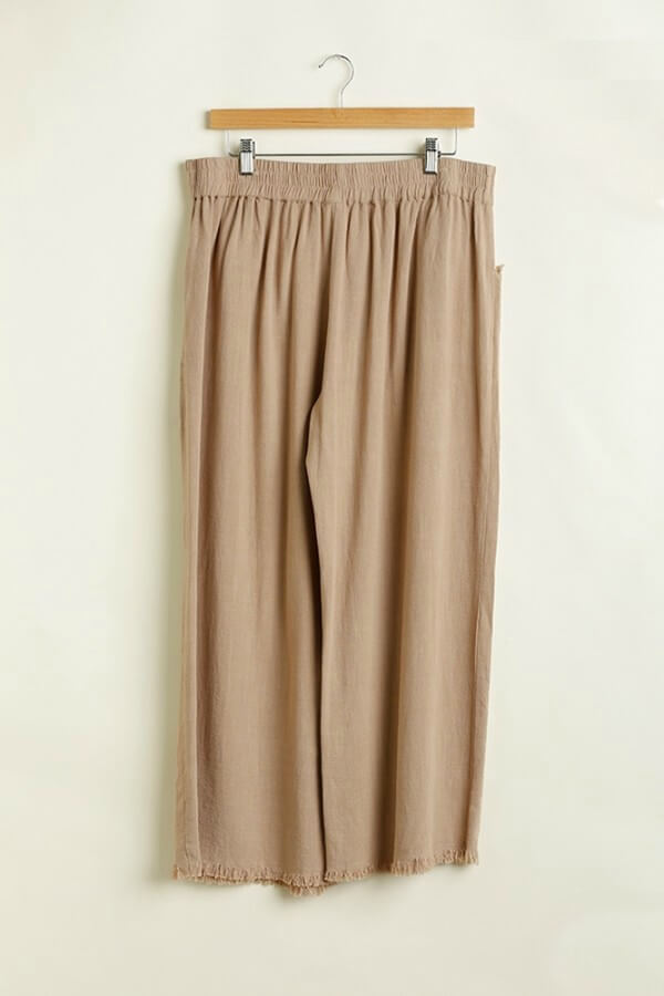 Umgee Wide Leg Linen Pants in Latte