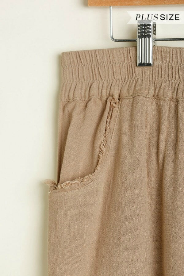 Umgee Wide Leg Linen Pants in Latte