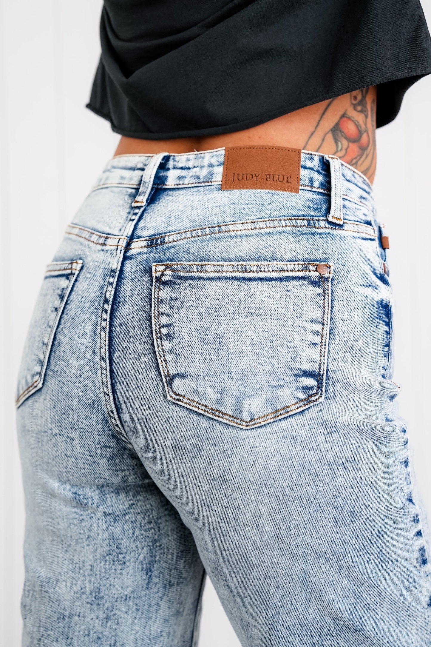 Judy Blue  Bad Blood High Rise Light Mineral Wash Raw Hem Wide Leg Jeans